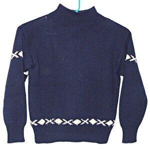 Northwear 100% Wool Navy Blue White Pullovr Sweater High Collar Unisex Sz XL Vtg